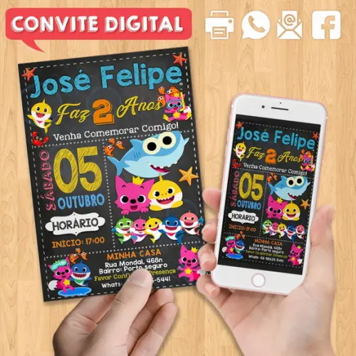 Convite Digital Aniversário Baby Shark