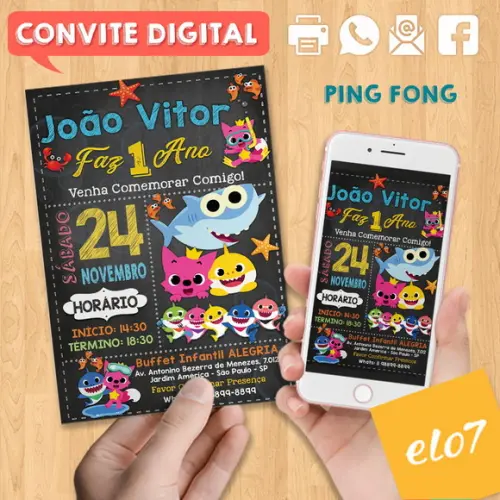 Convite Digital Aniversário Baby Shark