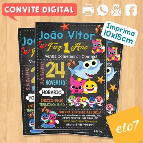 Convite Digital Aniversário Baby Shark
