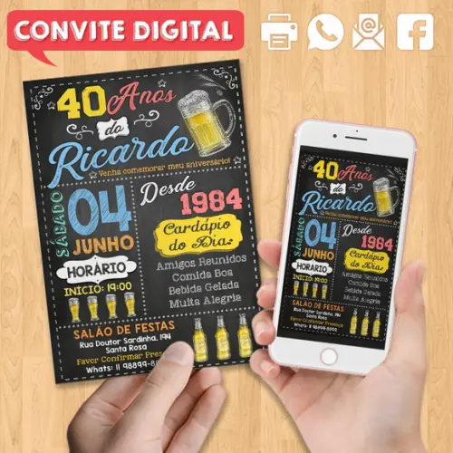 Convite Digital Aniversário Boteco 40 Anos Ricardo