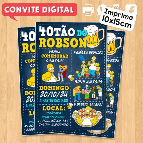 Convite Digital Aniversário Boteco 40tão do Homer Simpson