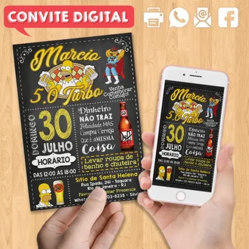 Convite Digital Aniversário Boteco 50 5.0 Homer Simpson