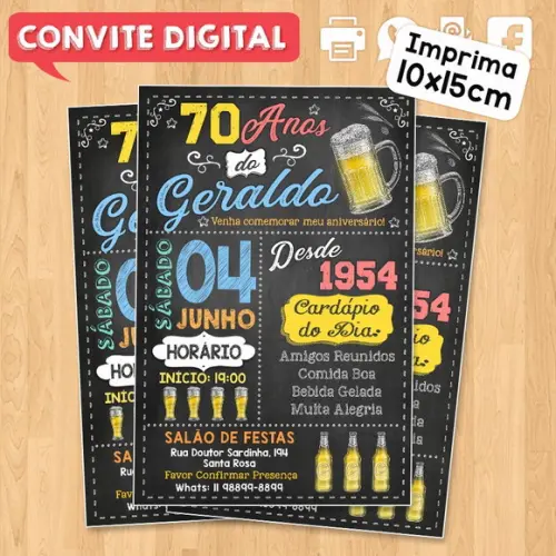 Convite Digital Aniversário Boteco 70 Anos Geraldo