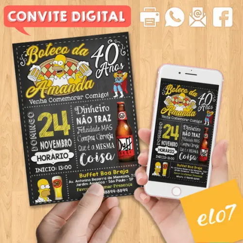 Convite Digital Aniversário Boteco Homer Simpson Amanda