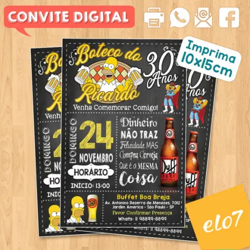 Convite Digital Aniversário Boteco Homer Simpson Ricardo