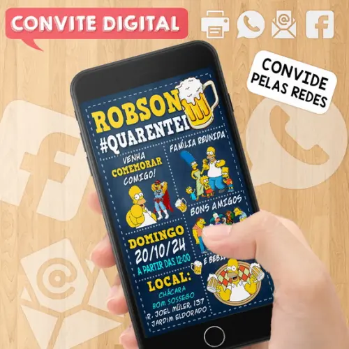 Convite Digital Aniversário Boteco Quarentei Homer Simpson