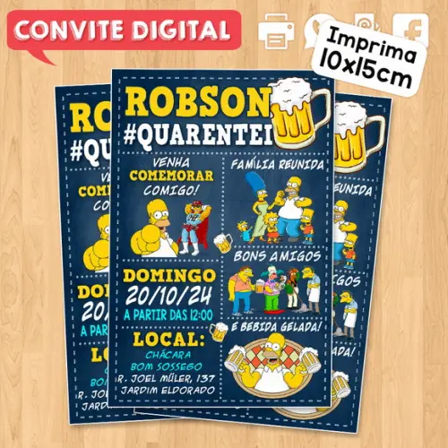 Convite Digital Aniversário Boteco Quarentei Homer Simpson