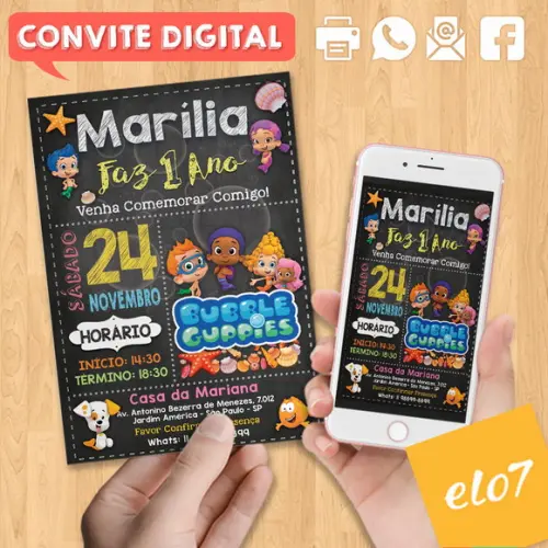 Convite Digital Aniversário Bubble Guppies