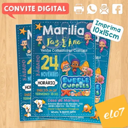 Convite Digital Aniversário Bubble Guppies