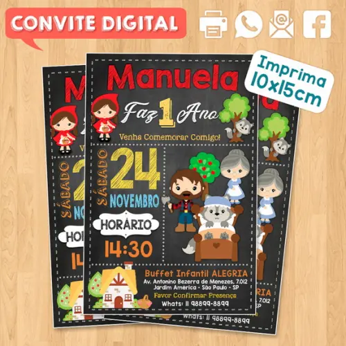 Convite Digital Aniversário Chapeuzinho Vermelho