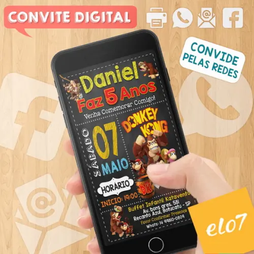 Convite Digital Aniversário Donkey Kong