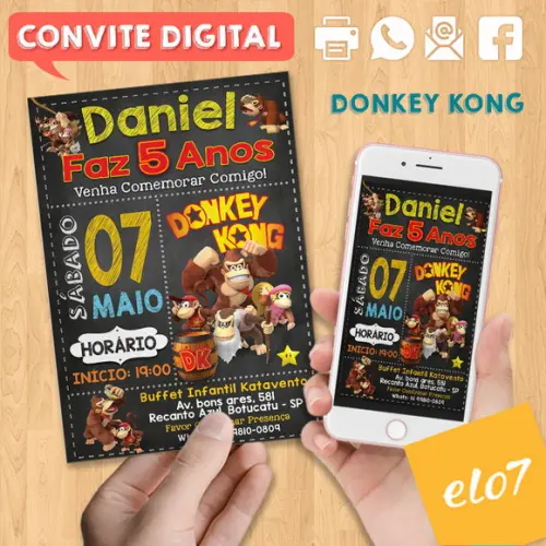 Convite Digital Aniversário Donkey Kong