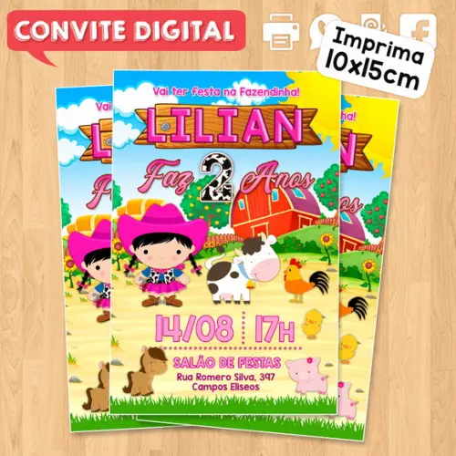 Convite Digital Aniversário Fazendinha Sitio Menina Cowgirl