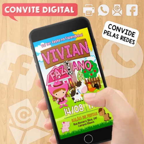 Convite Digital Aniversário Fazendinha Sitio Menina Cowgirl