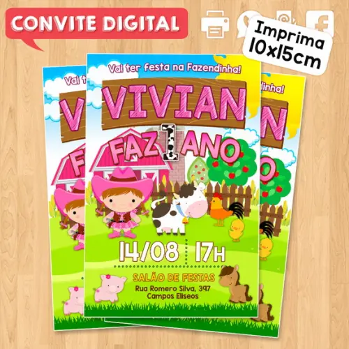 Convite Digital Aniversário Fazendinha Sitio Menina Cowgirl