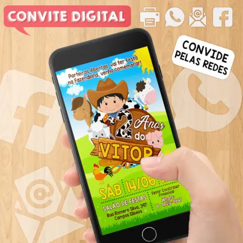 Convite Digital Aniversário Fazendinha Sitio Menino Cowboy