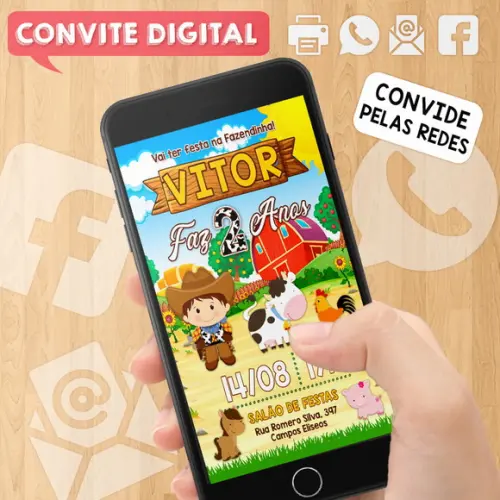 Convite Digital Aniversário Fazendinha Sitio Menino Cowboy