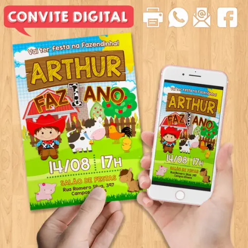 Convite Digital Aniversário Fazendinha Sitio Menino Cowboy
