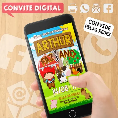 Convite Digital Aniversário Fazendinha Sitio Menino Cowboy