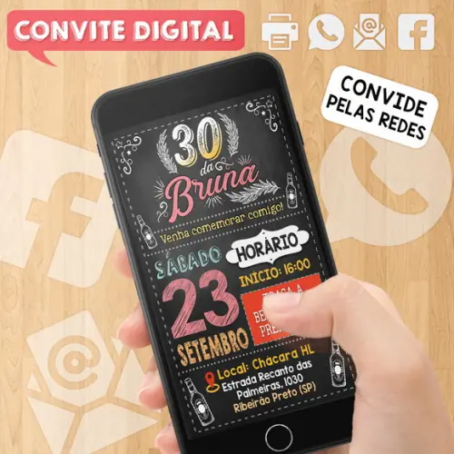 Convite Digital Aniversário Festa 30 Anos da Bruna