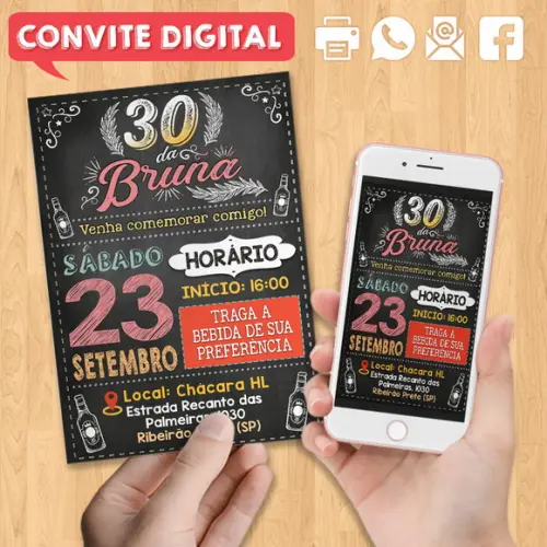 Convite Digital Aniversário Festa 30 Anos da Bruna