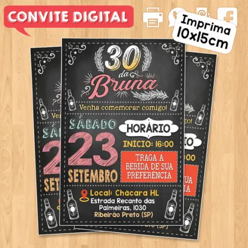 Convite Digital Aniversário Festa 30 Anos da Bruna