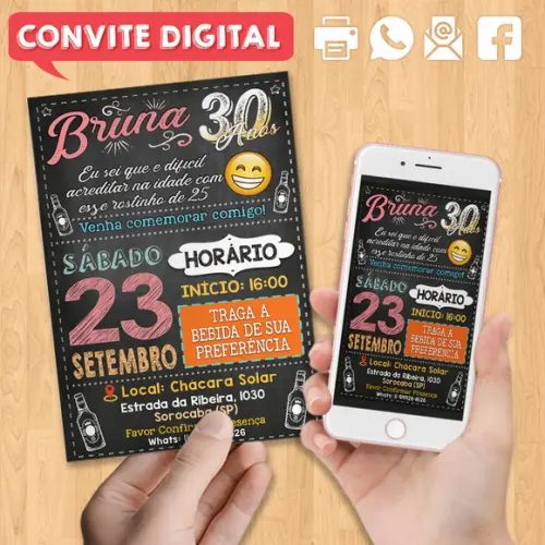 Convite Digital Aniversário Festa 30 Anos da Bruna