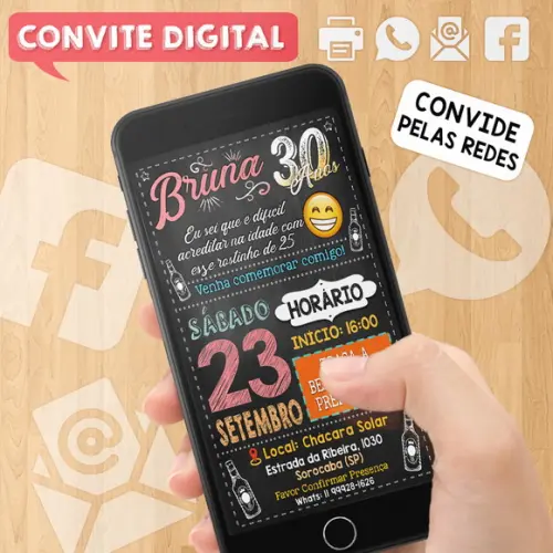Convite Digital Aniversário Festa 30 Anos da Bruna