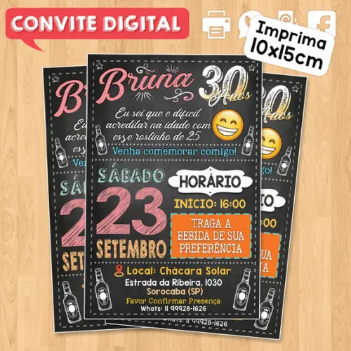 Convite Digital Aniversário Festa 30 Anos da Bruna