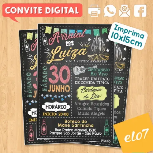 Convite Digital Aniversário Festa Arraial Da Luiza