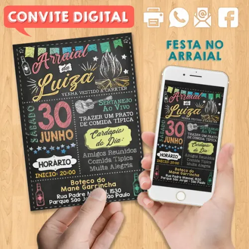 Convite Digital Aniversário Festa Arraial Da Luiza
