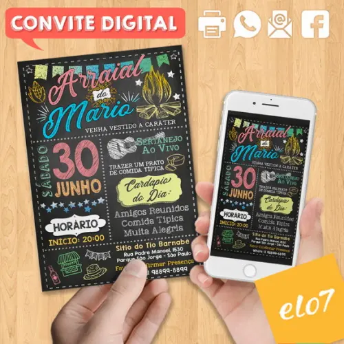 Convite Digital Aniversário Festa Arraial Do Mario