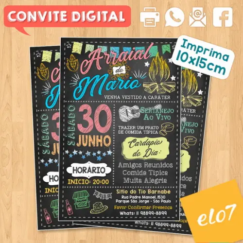 Convite Digital Aniversário Festa Arraial Do Mario