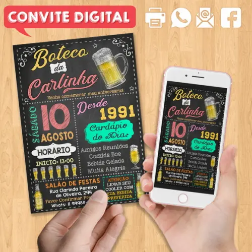 Convite Digital Aniversário Festa Boteco da Carlinha