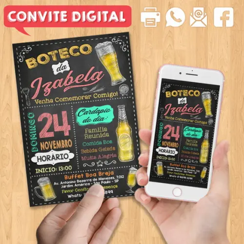 Convite Digital Aniversário Festa Boteco da Izabela