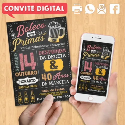 Convite Digital Aniversário Festa Boteco das Primas