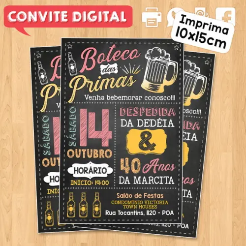 Convite Digital Aniversário Festa Boteco das Primas