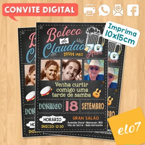 Convite Digital Aniversário Festa Boteco Do Claudão 70 Anos