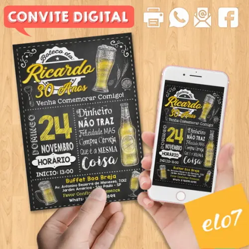 Convite Digital Aniversário Festa Boteco Do Ricardo