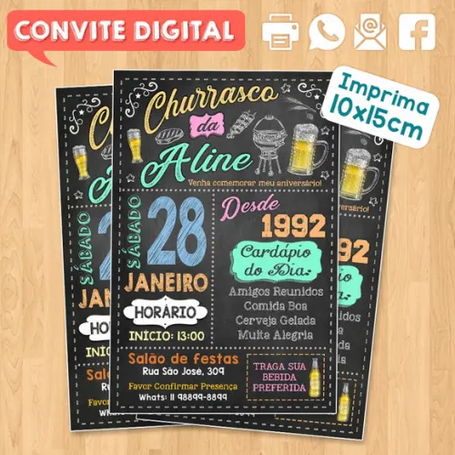 Convite Digital Aniversário Festa Churrasco da Aline