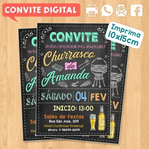 Convite Digital Aniversário Festa Churrasco da Amanda