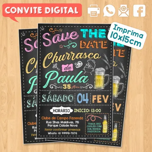 Convite Digital Aniversário Festa Churrasco da Paula