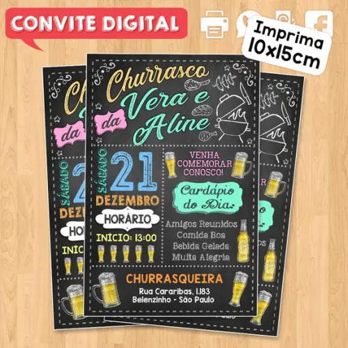 Convite Digital Aniversário Festa Churrasco das Amigas