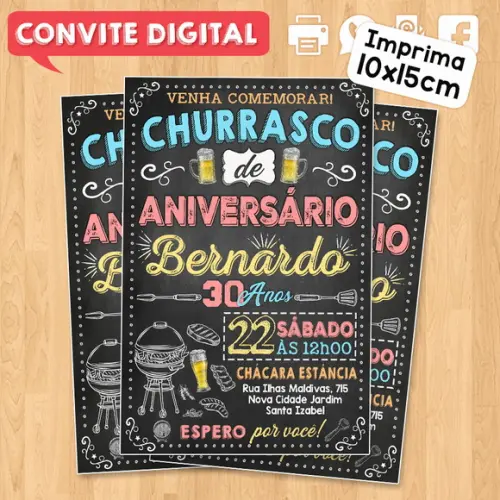 Convite Digital Aniversário Festa Churrasco do Bernardo
