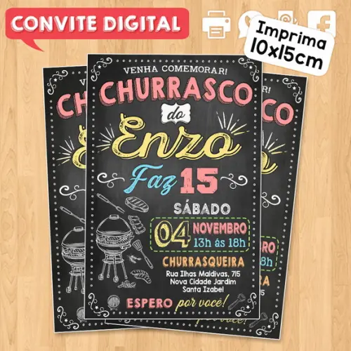 Convite Digital Aniversário Festa Churrasco do Enzo 15 Anos