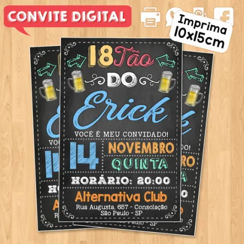 Convite Digital Aniversário Festa Colorido 18 Anos