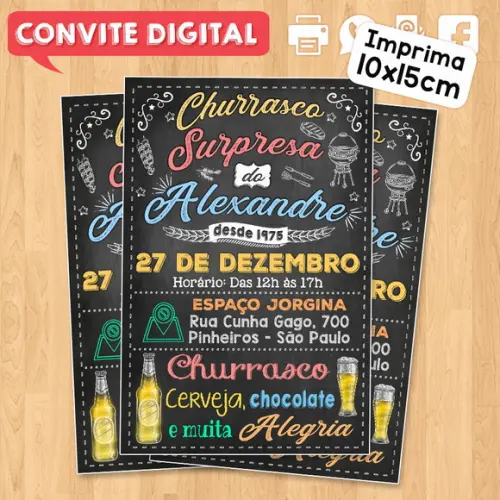 Convite Digital Aniversário Festa Churrasco Surpresa