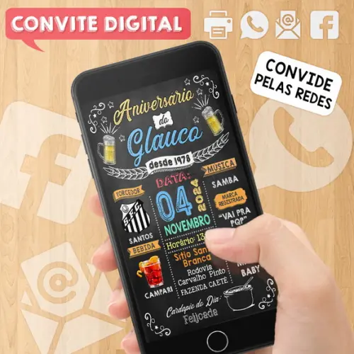 Convite Digital Aniversário Festa Colorido com Frases