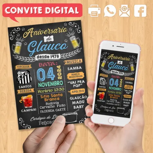 Convite Digital Aniversário Festa Colorido com Frases