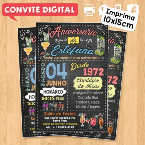 Convite Digital Aniversário Festa Drinks Estefano
